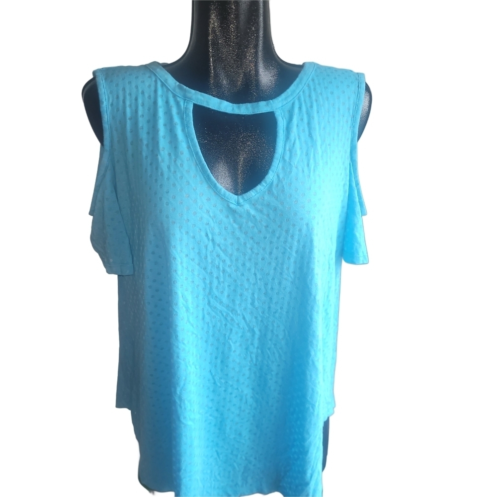 Love & Legends Blue Short Sleeve Cold Shoulder Top 2X